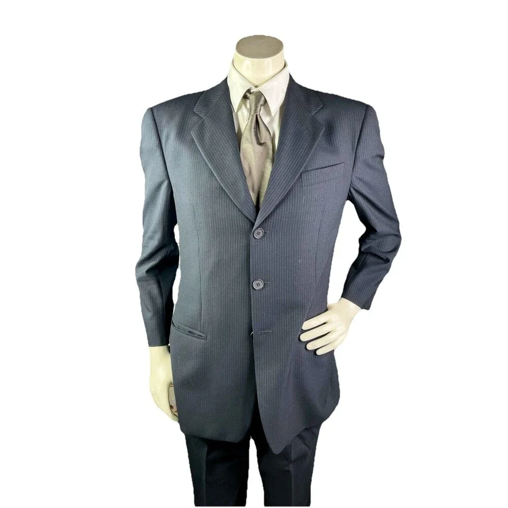 Mani Giorgio Armani Men Suit Navy Pencil Striped 40R 36x30 Jacket Pants Set
